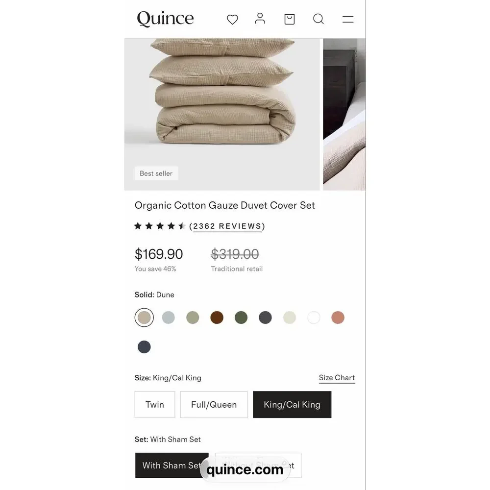 Quince Organic Cotton Gauze Duvet Cover Set King/Cal King Beige Dune NWOT